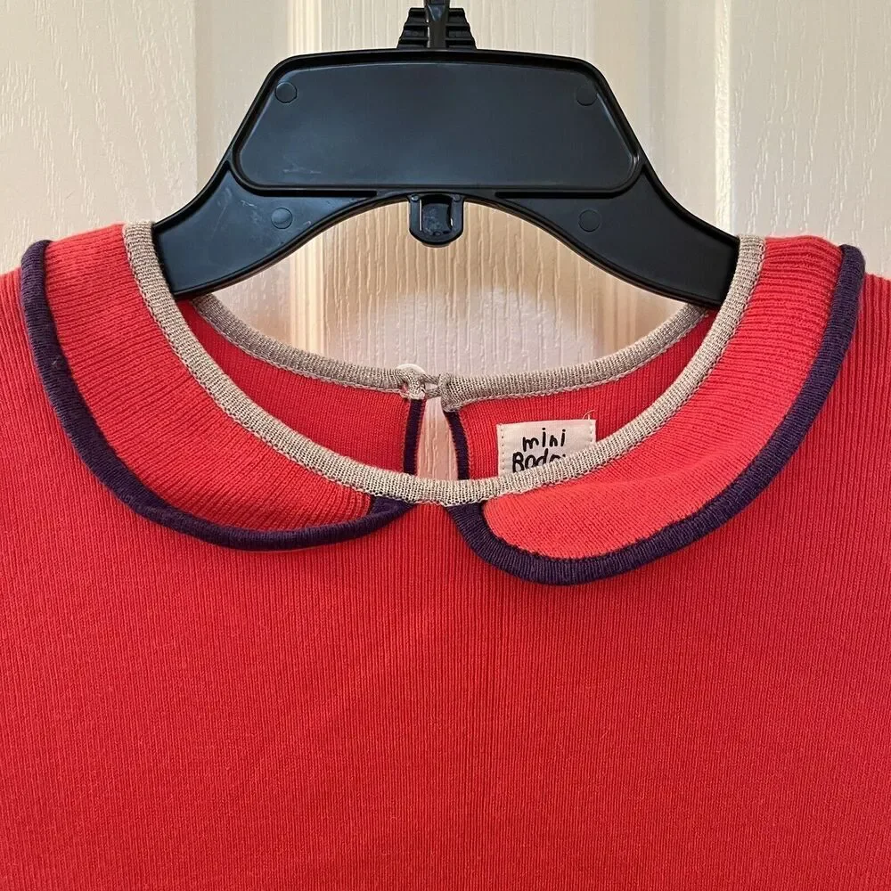 Mini Boden Long Sleeve Peter Pan Collar Sweater Dress Chevron Girls Size 5-6